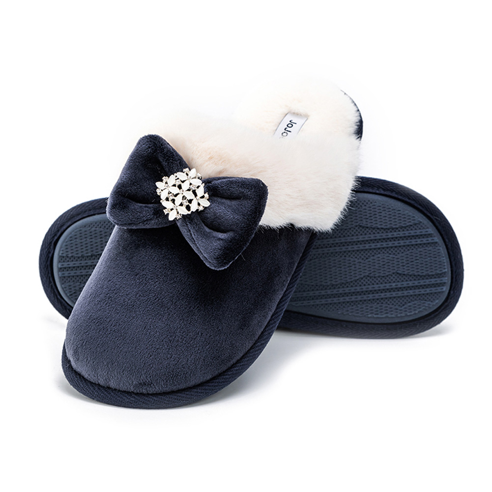 Softly Elegant Bowknot Lady’s Comfortable Fuzzy Closedtoe Warm